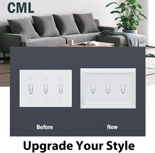 Vista 3 de CML - Placa de pared clásica con triple interruptor de palanca, cubierta de salida de 3 bandas, paquete de 2, placa de pared con diseño de grano