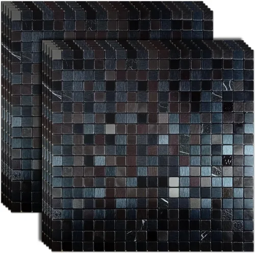 Vista 13 de XUANINY Azulejos Adhesivos de Pared para Cocina, Baño, Chimenea, Mosaico de Aluminio Metálico Autoadhesivo (12"x12") (5, Estampado Amarillo y Verde)