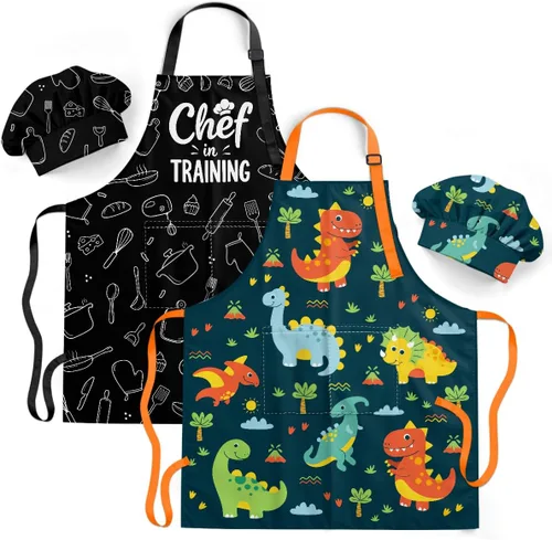 Vista 35 de SANDJEST Juego de delantal para niños con gorro de chef, regalos de delantal de cocina Alfabeto