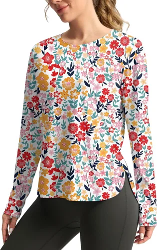 Vista 8 de Camisetas de sol para mujer, con protección ultravioleta FPU 50+, manga larga, ligera, de secado rápido, para entrenamiento, senderismo, para mujer
