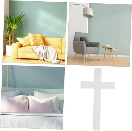 Vista 6 de Unomor Decoración de cruz de pared de madera blanca maciza de 8.27 pulgadas, adorno de cruz colgante para el hogar, iglesia, dormitorio y comedor