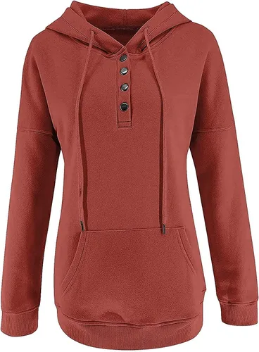 Vista 76 de Sudaderas con capucha para mujer, con cuello de botón, sin botones, con cordón, manga larga, lindas, ropa para adolescentes y niñas