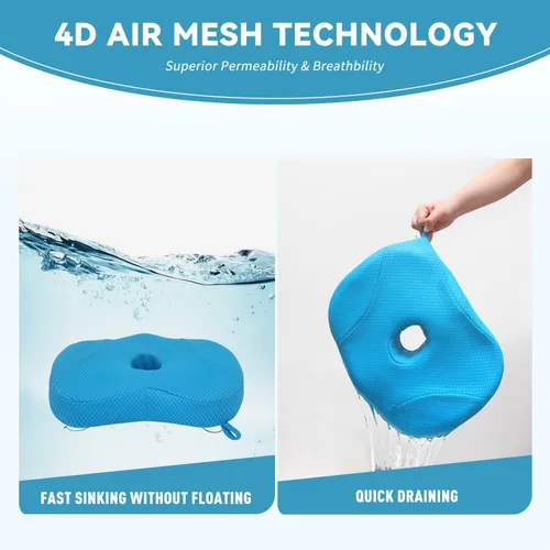 Vista 3 de Idle Hippo Asiento elevador para bañera de hidromasaje, almohada de malla de aire 4D con potentes 6 ventosas antideslizantes, cojín ergonómico Azul