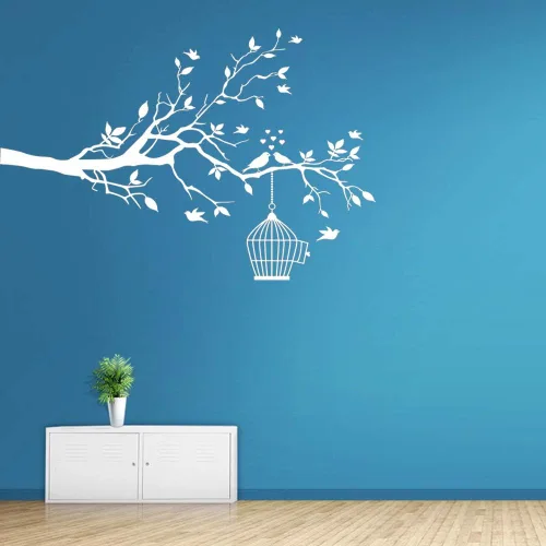 Vista 4 de Mix Decor - Vinilo adhesivo de pared de ramas para pared, diseño de pájaros y árboles, fondo de TV familiar, papel tapiz de vinilo extraíble