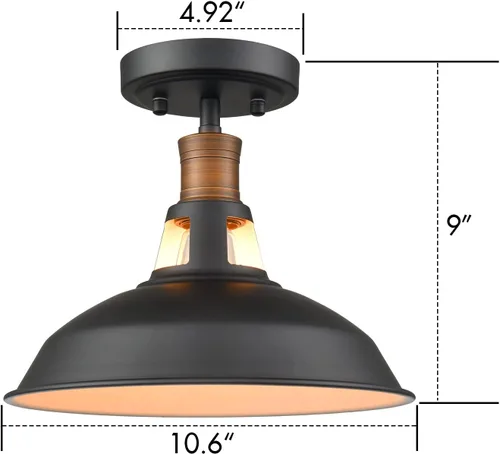 Vista 6 de CLAXY - Lámpara de techo industrial semiempotrada con pantalla de granero en blanco y negro Dimmable E26 Barn Ceiling Light Semi-flush Mount for