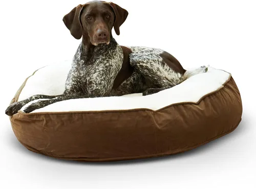 Vista 14 de South Pine Porch Samson - Cama redonda de lujo para perro, estilo almohada, acero azul, pequeña (30 pulgadas)