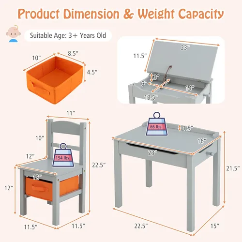 Vista 6 de Costzon - Juego de mesa y silla para niños, escritorio de estudio para niños con tapa abatible para sala de juegos y guardería, juego de mesa