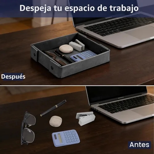Vista 4 de SITHON Bandeja de valet para hombre, bandeja de cuero sintético prémium Negro