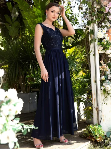 Vista 3 de Miusol Vestido largo formal de fiesta de noche con cuello en V profundo para mujer