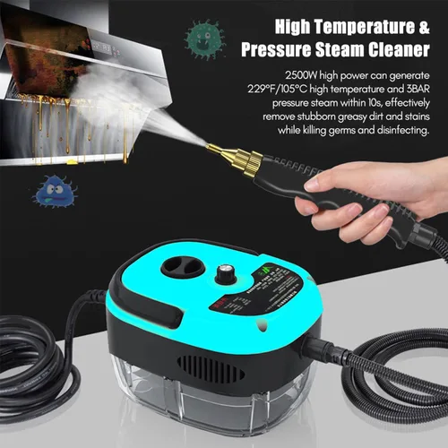Vista 3 de Vapor presurizado a alta temperatura de 2500 W, limpiadores de vapor de mano para uso doméstico, máquina de limpieza de vapor portátil, Azul