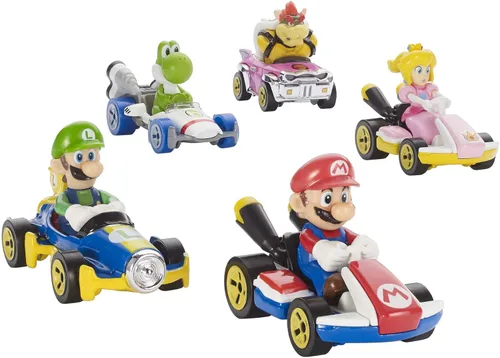 Vista 5 de Hot Wheels GBG31 Mario Kart 1:64 Bowser con vehículo Badwagon de fundición a presión, multicolor
