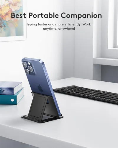 Vista 3 de Samsers Teclado Bluetooth plegable, teclado inalámbrico portátil con soporte de soporte, recargable de tamaño completo ultra delgado plegable