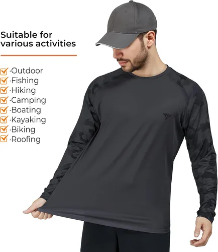 Vista 4 de Rodeel Camiseta de pesca de ajuste holgado para hombre, manga larga Bluff Performance UPF 50, manga raglán