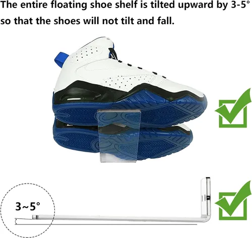 Vista 7 de Youeon Paquete de 8 estantes flotantes de exhibición de zapatos, estante acrílico de 8 x 3 pulgadas para pared, estantes flotantes para zapatos
