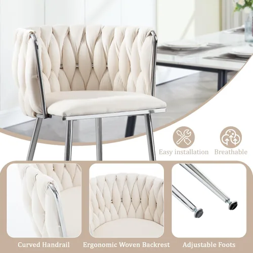 Vista 4 de Juego de 2 sillas de comedor de terciopelo, sillas tapizadas tejidas para sala de estar, sillas modernas de cocina y comedor, sillas decorativas