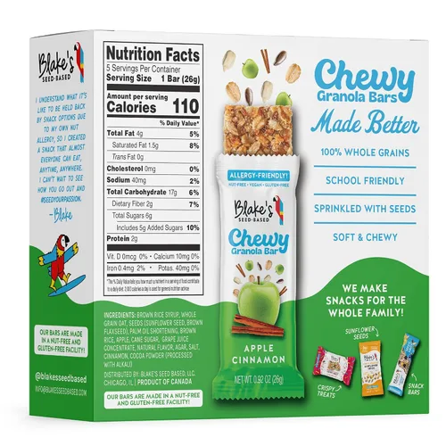 Vista 8 de Blake's Seed Based Barras de granola masticables — Manzana y canela (5 unidades), veganas, sin gluten, sin nueces y sin lácteos, aperitivos