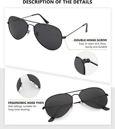 Vista 3 de livho Classic Polarized Aviator Sunglasses UV Mirrored Lens Metal Retro Shades