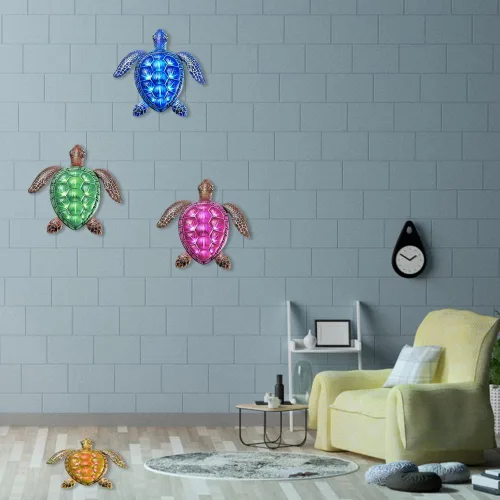 Vista 8 de Surakey Decoración de pared de tortuga marina de metal, decoración de pared de tortuga marina, adorno colgante de animales para el hogar