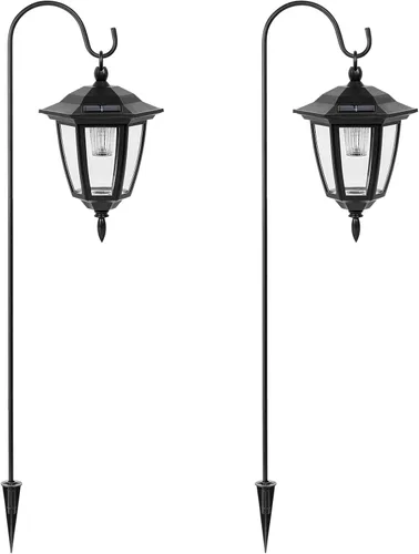 Vista 9 de Luces Colgantes Solares de 34 Pulgadas, Luces de Gancho de Pastor con 4 Modos de Iluminación, Impermeables, Luces de Linterna Solar Decorativas