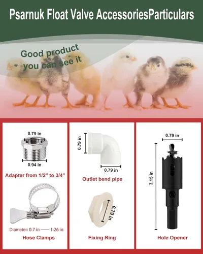 Vista 6 de Válvula de flotador automática para pollos – entrada lateral, adecuada para varias tazas y pezones de agua de pollo, fácil de instalar, con abridor
