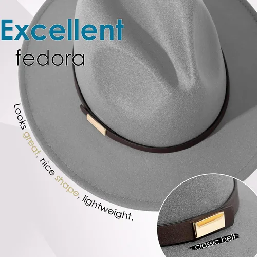 Vista 39 de Sombreros Fedora para hombre, sombrero Panamá de ala ancha con cinturón clásico Unisex Felt Fedora, Adjustable Fit, Breathable Sweatband, All-Day