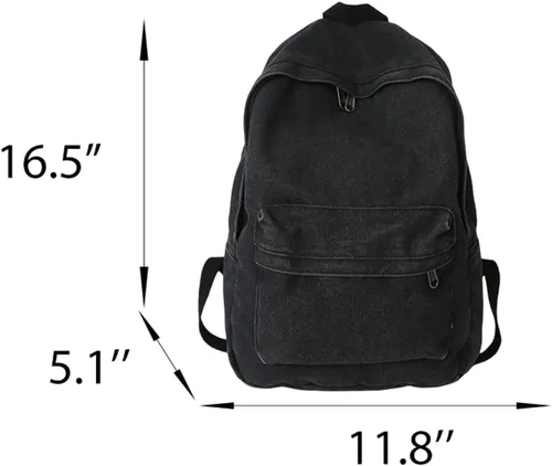 Vista 7 de Mochila de lona para mujeres y hombres, bolsas estéticas vintage, mochila de viaje, mochila bohemia hippie grunge (negro)