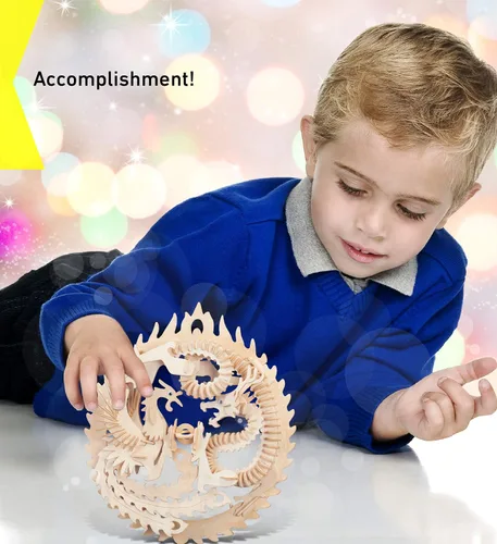 Vista 6 de Puzzled Rompecabezas 3D de madera de dragón y fénix de la suerte, rompecabezas de madera de dragón y fénix, rompecabezas educativo de bricolaje