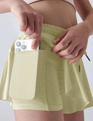 Vista 5 de Paquete de 3 pantalones cortos fluidos para niñas con forro de elastano, 2 en 1, faldas de mariposa para jóvenes, para fitness, correr, deportes