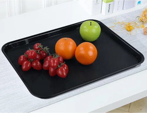 Vista 7 de Teyyvn Bandeja de plástico negra para servir comida rápida, 17.3 x 13.4 in, bandeja rectangular para alimentos 17.25" x 13.35", anti-slip textured