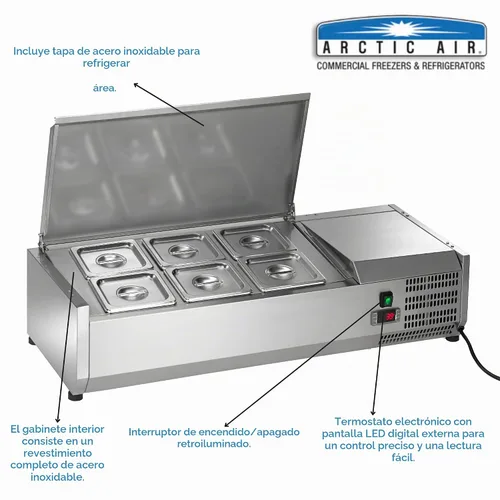 Vista 2 de Arctic Air ACP40 - Estación de mesa refrigerada para sándwich/ensalada de 40 pulgadas, 6 sartenes, acero inoxidable, 115 V