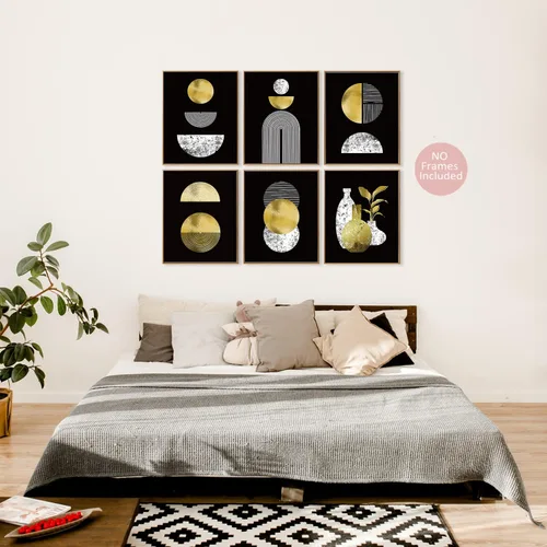 Vista 8 de MTL HOE Juego de 6 impresiones artísticas bohemias doradas y negras para pared (8 x 10), decoración artística de pared brillante, impresiones