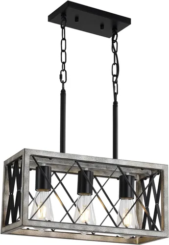 Vista 11 de KEESFU Iluminación de isla de cocina de granja, accesorios de iluminación colgante de 3 luces, altura ajustable, luz industrial para comedor de sala