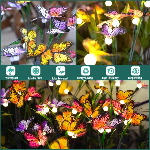 Vista 3 de TONULAX Luces Solares de Jardín - Luz de Mariposa Oscilante, Oscilando en el Viento, Luces Solares para Exteriores, Decoración de Jardín, Patio