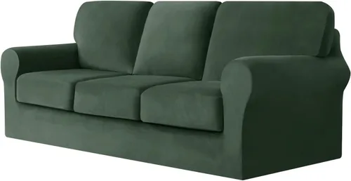 Vista 28 de UNBBRRL Fundas de sofá de 3 piezas para sofá, funda de terciopelo elástico para sillón con 1 funda de cojín de asiento y 1 funda de respaldo