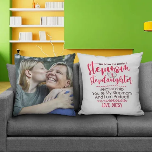 Vista 2 de Personalized Photo Stepmother Throw Pillow, Custom Photo Mothers Day Pillowcase, from Daughter Son, Gift for Bonus Mom, Step Mom Pillow Covers for 10