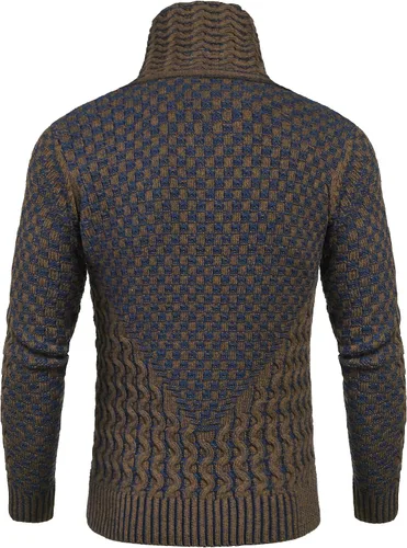 Vista 3 de COOFANDY Suéter de punto de cuello alto para hombre, manga larga, ajustado, cuello de chal