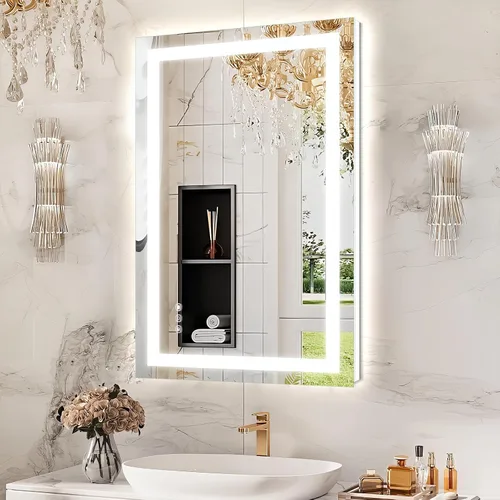 Vista 26 de Niccy Espejo LED de baño, 32"x20" pulgadas, rectangular, espejos de tocador para montar en la pared, con marco de metal, espejo inteligente