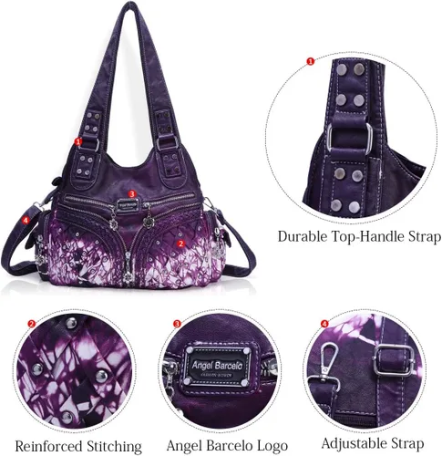 Vista 206 de Angel Barcelo - Bolsa de hombro amplia para mujer, diseño Hobo, cuero lavado