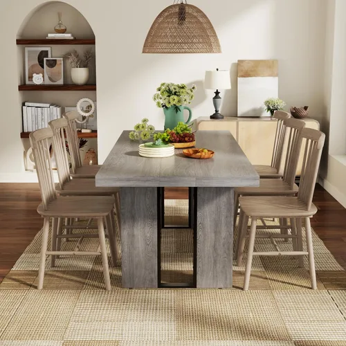Vista 2 de Auromie Mesa de comedor rústica de 71 pulgadas para 8, mesa de comedor de granja para 6 a 8, mesa de cocina rectangular con patas resistentes