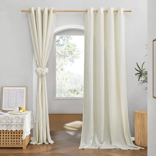 Vista 202 de NICETOWN - Cortinas de lino angora para ventana de cocina sobre el fregadero, con ojales, lino grueso angora, tratamientos cortos para ventanas