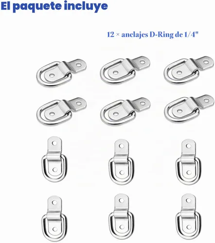 Vista 4 de Juego de 12 anillos en D de anclaje de anclaje de 1/4 pulgadas con soporte de montaje, ganchos de amarre para cargas en remolques, camiones