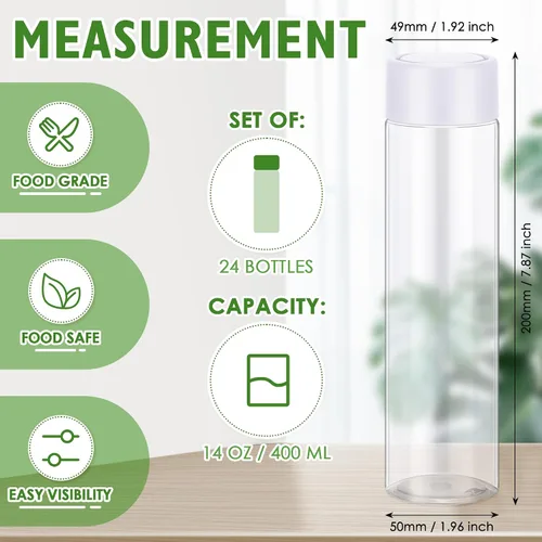 Vista 2 de Zhehao - 24 botellas sensoriales vacías con tapas, botellas de agua de plástico transparente 13.5 oz/ 400 ml, Reusable Empty Plastic Bottles