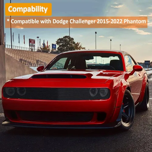Vista 2 de Rejilla frontal negra Billet compatible con Dodge Challenger Phantom 2015-2021 (revestimiento de polvo negro + parte superior principal)