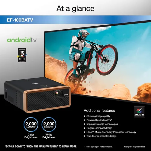 Vista 2 de Epson Proyector láser de transmisión inteligente EF-100 con Android TV - Negro