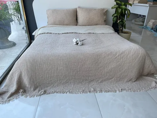 Vista 4 de Fundas de almohada 100% de muselina de algodón, 4 capas de algodón turco suave, solo fundas de almohada, no incluye manta ni colcha, color beige