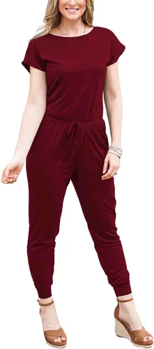 Vista 2 de DouBCQ Mono de manga corta, con cintura elástica y bolsillos, informal, para mujer
