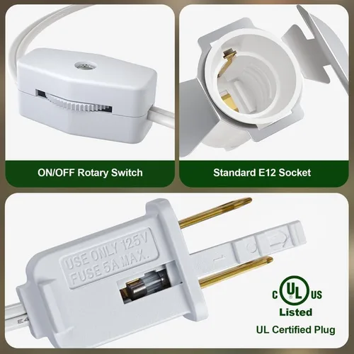 Vista 4 de SURAIELEC Cable accesorio de 12 pies con 6 bombillas LED, kit de repuesto para luz de molde de soplado, cable de luz C7 con interruptor para casa