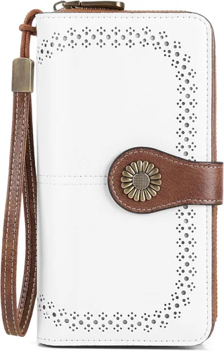 Vista 16 de SENDEFN Cartera de cuero para mujer, con bloqueo RFID, tarjetero para tarjetas de crédito, cartera de mano para mujer