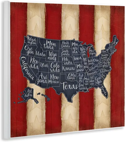 Vista 2 de Stupell Industries Placa de pared con mapa de Estados Unidos, color rojo, blanco y azul, fabricado con orgullo en Estados Unidos