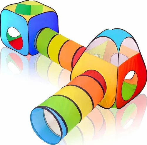 Vista 12 de Tienda de campaña de túnel de juego para niños pequeños, colorido juguete de túnel de gateo desplegable para bebés o mascotas, regalo plegable
